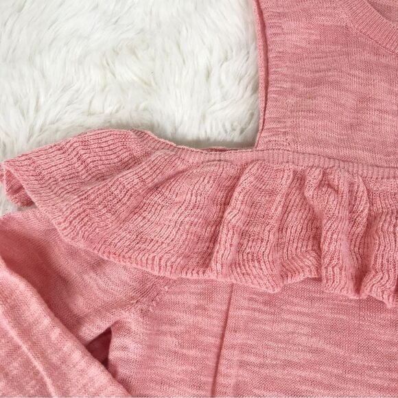 EXPRESS Pink Cold Shoulder Ruffle Sweater Top Coral 3/4 Sleeve Size Medium New - Picture 7 of 12